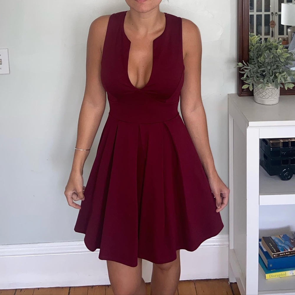 Low cut burgundy dress